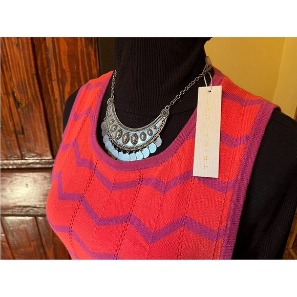 Trina Turk Chevron Pattern Knit Sleeveless Lined Dress, Lined, Large, NWT - Picture 2 of 9